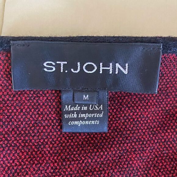 St. John Black Striped Wool Blend Draped Waterfall Open Front Cardigan Sweater M - Picture 3 of 5